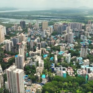 PD0102 - Aerial View of the Dense Mulund Suburb Overlooking Thane Creek