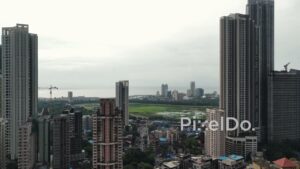 PD0742 - Moody Aerial View of Mumbai's Mahalaxmi Area on an Overcast Day