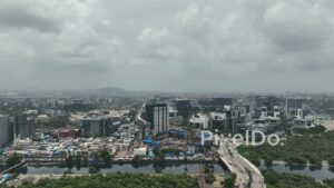 PD0748 - Moody Aerial View of Mumbai's Bandra Kurla Complex (BKC) on an Overcast Day