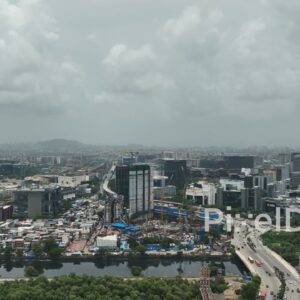 PD0748 - Moody Aerial View of Mumbai's Bandra Kurla Complex (BKC) on an Overcast Day