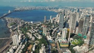 PD0096 - Panoramic Aerial View of Mumbai's Bandra-Worli Sea Link and Skyline
