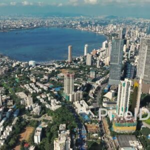 PD0096 - Panoramic Aerial View of Mumbai's Bandra-Worli Sea Link and Skyline