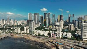 PD0092 - Aerial View of the Worli Skyline with the Coastal Road and Bandra-Worli Sea Link