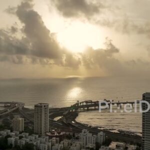 PD0090- Dramatic Aerial View of Mumbai's Bandra-Worli Sea Link with God Rays at Sunset