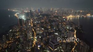 PD0042 - Aerial View of the Illuminated South Mumbai Skyline and Malabar Hill at Night