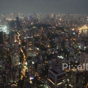 PD0042 - Aerial View of the Illuminated South Mumbai Skyline and Malabar Hill at Night