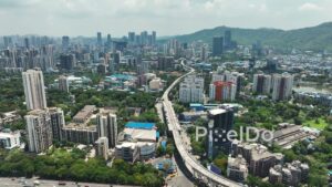 PD0081 - Aerial View of the Thane and Mulund Cityscapes with Highway and Metro Corridor