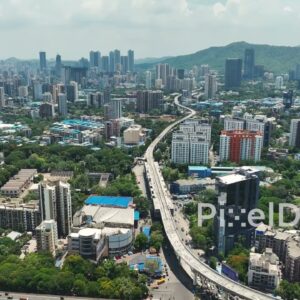 PD0081 - Aerial View of the Thane and Mulund Cityscapes with Highway and Metro Corridor