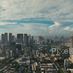 PD0075 - Aerial View of Mumbai's Modern Skyline with the City's Railway Lifeline