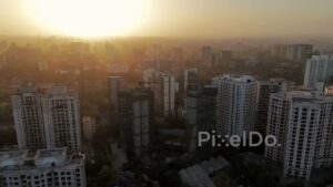 PD0131 - Aerial View of a Hazy Urban Cityscape at Sunset in Mumbai, India