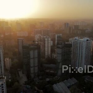 PD0131 - Aerial View of a Hazy Urban Cityscape at Sunset in Mumbai, India