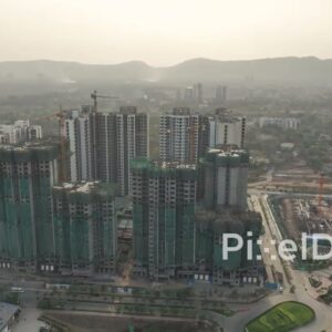 PD0128 - Aerial View of High-Rise Construction in a Hazy Mumbai Cityscape, India