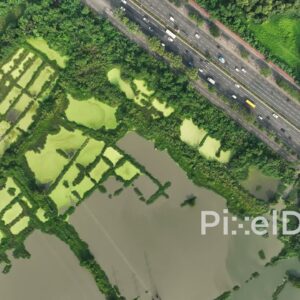 PD0121 - Aerial View of Mumbai's Eastern Express Highway Flanked by Mangroves and Salt Pans