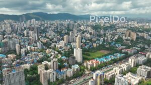 PD0112 - Aerial View of the Mulund-Thane Toll Plaza on the Eastern Express Highway, Mumbai
