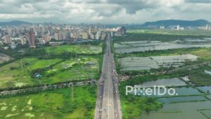 PD0110 - Aerial View of a Eastern Express Highway and Salt Pans