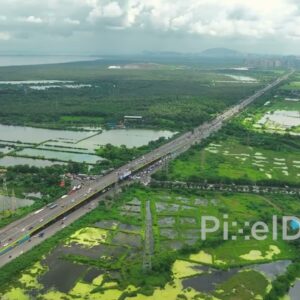 PD0108 - Expansive Aerial View of Mumbai's Eastern Express Highway and Thane Creek