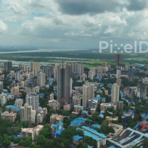 PD0106 - Panoramic Aerial View of Mumbai's Cityscape with its Suburban Railway Line