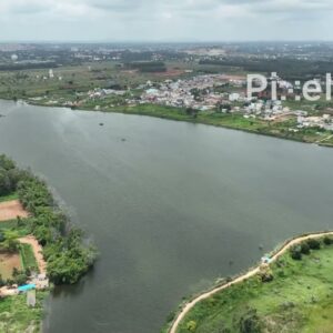 PD0186 - Aerial View of Doddajala Lake Surrounded by Farmland near Bengaluru