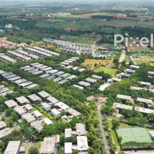 PD0184 - Aerial View of a Luxury Gated Community with Villas Amidst Lush Greenery