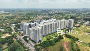 PD0180 - Aerial View of a Modern High-Rise Apartment Complex on a City's Rural Outskirts