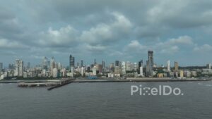 PD0061 - Dramatic Aerial View of the South Mumbai Skyline and Coastal Road During Monsoon