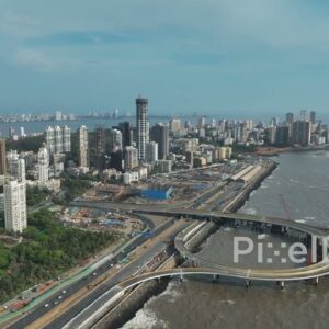 PD0060 - Aerial View of the Mumbai Coastal Road and the South Mumbai Skyline