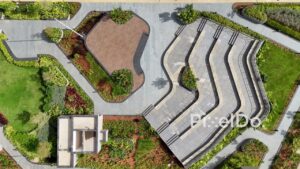 PD0197 - Top-Down Aerial View of Modern Landscape Architecture in an Urban Plaza