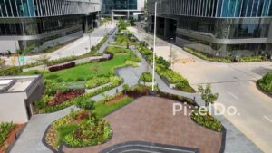 PD0196 - Aerial View of a Landscaped Green Plaza in a Modern Corporate Campus