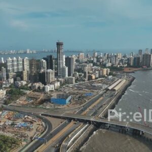PD0059 - Aerial View of the Mumbai Coastal Road and the South Mumbai Skyline