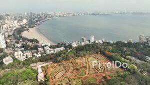 PD0039 - Aerial View of Mumbai's Hanging Gardens Overlooking Marine Drive