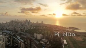 PD0270 - Golden Sunset Over the South Mumbai Skyline and Arabian Sea