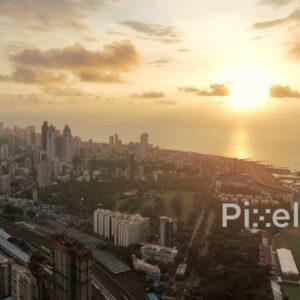 PD0270 - Golden Sunset Over the South Mumbai Skyline and Arabian Sea