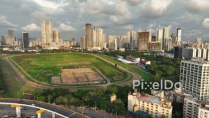 PD0267 - Aerial View of the Mahalaxmi Racecourse and Mumbai's Modern Skyline