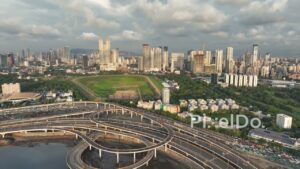 PD0266 - Panoramic Aerial View of Mumbai's Coastal Road Interchange and Mahalaxmi Racecourse