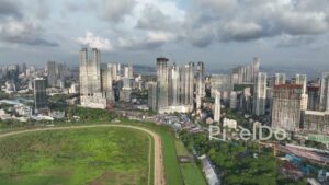 PD0263 - Aerial View of the Mahalaxmi Racecourse and Mumbai's Skyscraper Skyline
