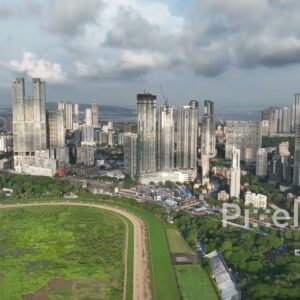 PD0263 - Aerial View of the Mahalaxmi Racecourse and Mumbai's Skyscraper Skyline