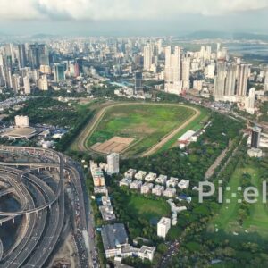 PD0261 - Panoramic Aerial View of Mumbai's Coastal Road, Racecourse, and Skyline