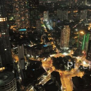 PD0257 - Bird's-Eye View of Jacob Circle (Saat Rasta) Traffic at Night, Mumbai