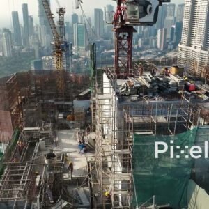 PD0248 - Aerial View of Construction Workers on a Skyscraper with the Mumbai Skyline
