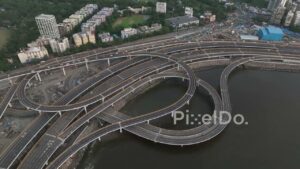 PD0282 - Orbiting Aerial View of the Mumbai Coastal Road Interchange at Worli