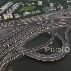 PD0282 - Orbiting Aerial View of the Mumbai Coastal Road Interchange at Worli