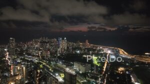 PD0281 - Expansive Night Aerial of the South Mumbai Skyline and Coastline