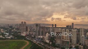 PD0277 - Dramatic Cloudy Sunset Over the South Mumbai Skyline and Racecourse
