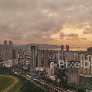 PD0277 - Dramatic Cloudy Sunset Over the South Mumbai Skyline and Racecourse