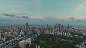 PD0312 - Twilight Aerial View of the South Mumbai Skyline and Coastline