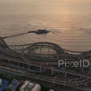 PD0311 - Golden Hour Aerial of the Mumbai Coastal Road Interchange at Worli