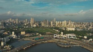 PD0302 - Iconic Mumbai Aerial: Haji Ali Dargah, Racecourse, and Coastal Road