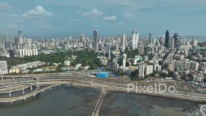 PD0056 - Aerial View of the Mumbai Coastal Road and the South Mumbai Skyline