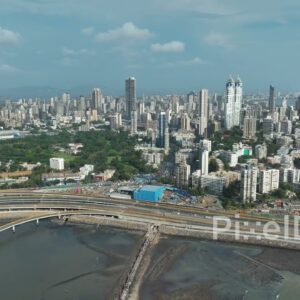 PD0056 - Aerial View of the Mumbai Coastal Road and the South Mumbai Skyline