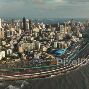 PD0292 - Aerial View of the Mumbai Coastal Road and South Mumbai Skyline